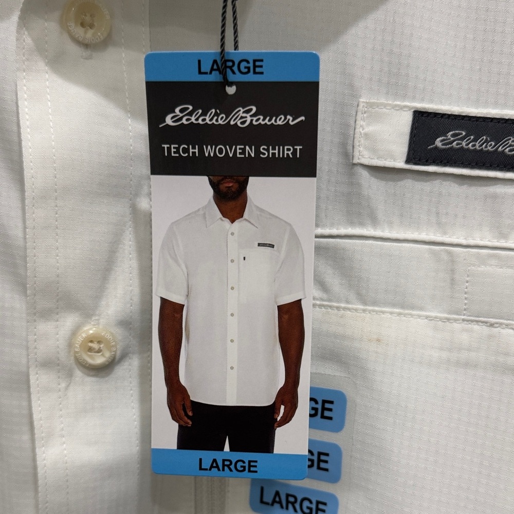 Eddie Bauer Men's Tech Woven White Button Down Shirt - Picture 2 of 6